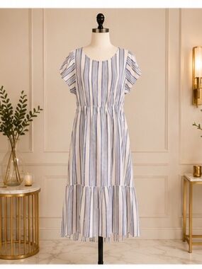 Women’s Blue and White Striped Maxi Dress